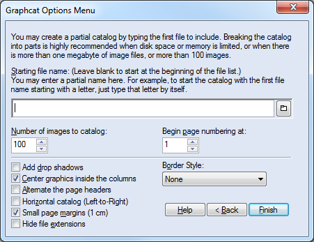 options dialog for Graphcat